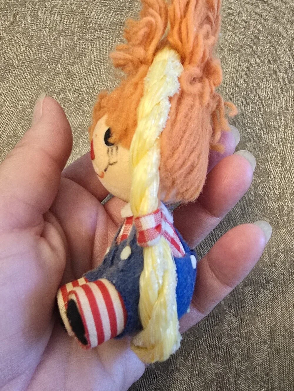 Vintage Japan Ornament Raggedy Andy Flocked Plastic Felt  Christmas Ornament